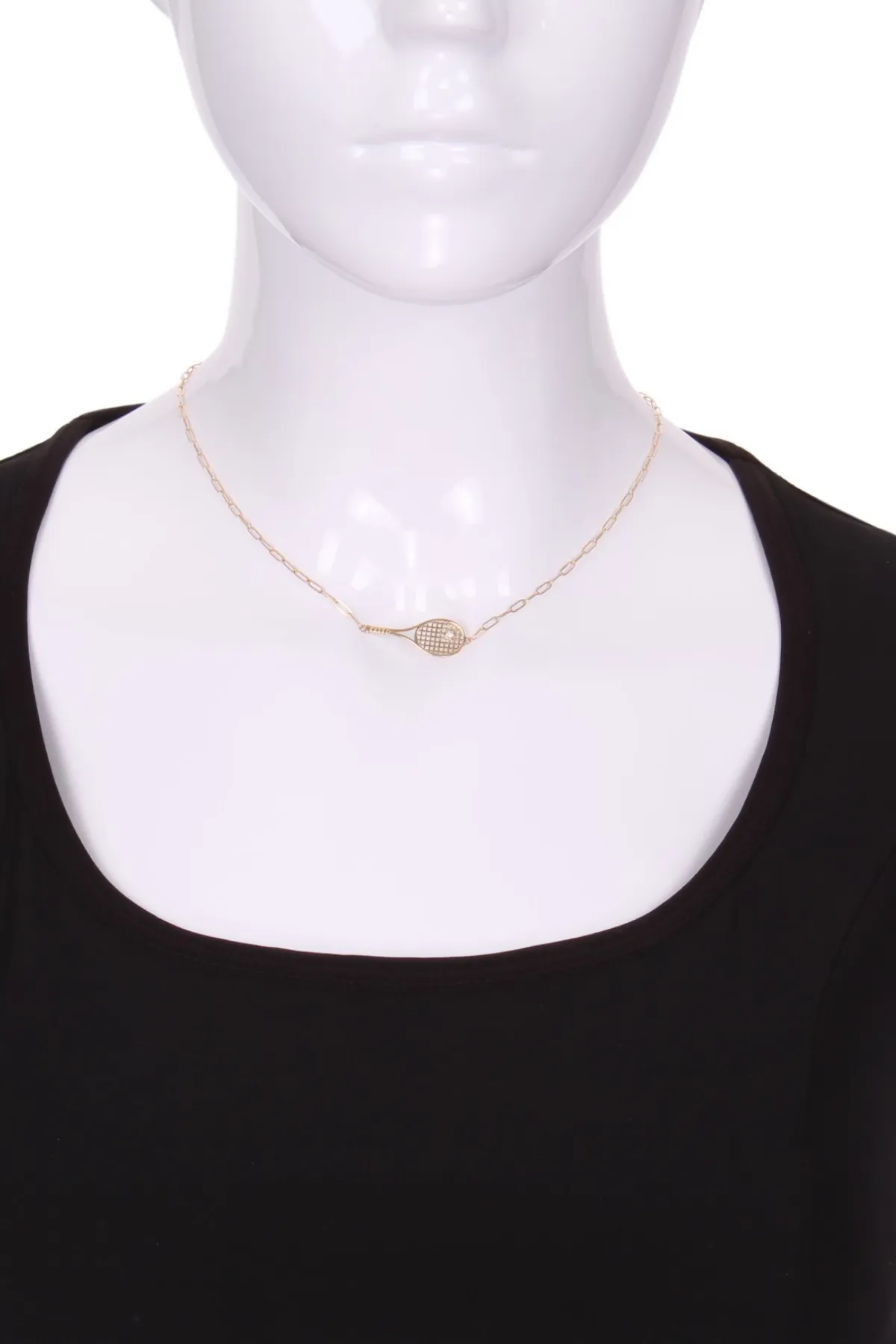 1'' Gold Racket   Diamond Ball Necklace