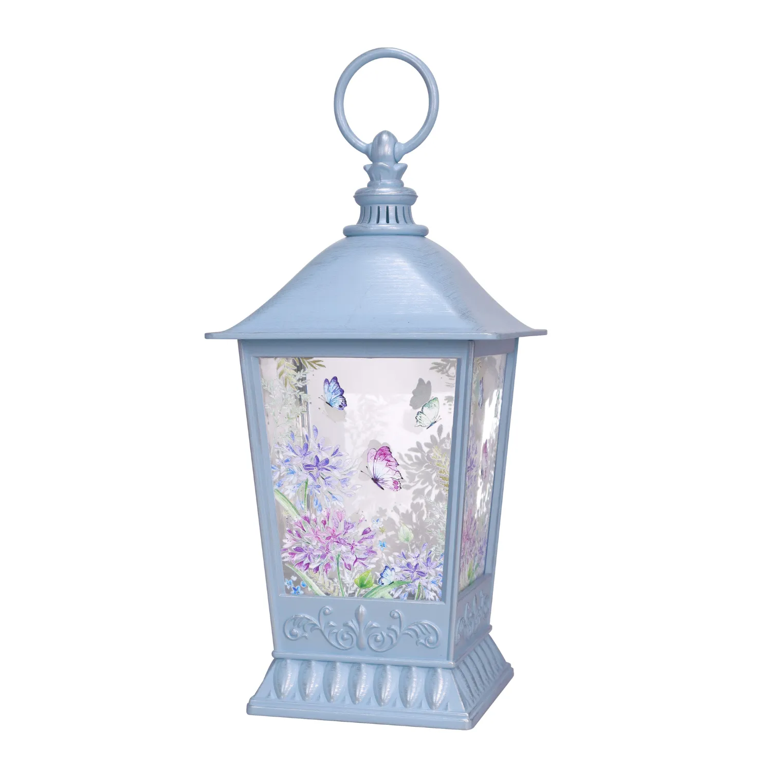 11" Botanical Butterfly Sublimation Blue Glitter Lantern