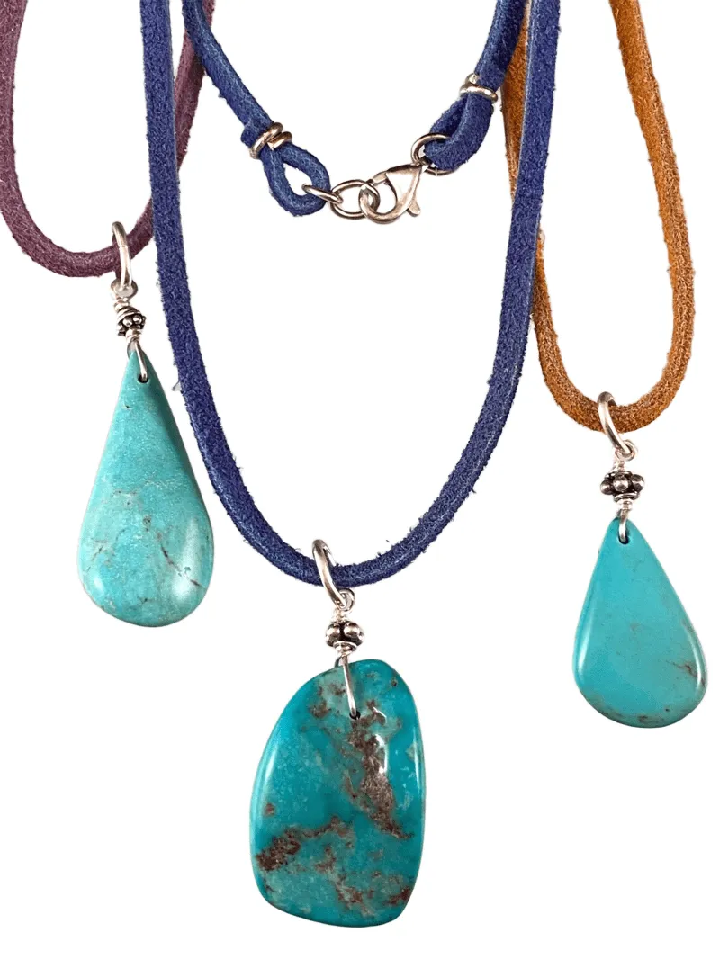 16" Turquoise on Colored Suede Necklace