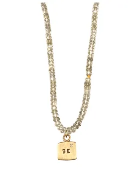 18” Graduated Prehnite Beads with 14k Gold Diamond ‘BE’ Tag Charm Necklace