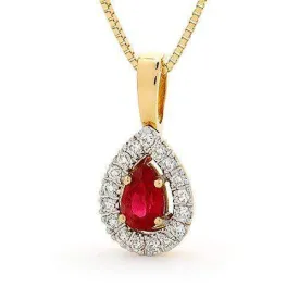 18ct Yellow Gold with Rhodium Diamond Ruby Pendant Only - MM6H24-18DR