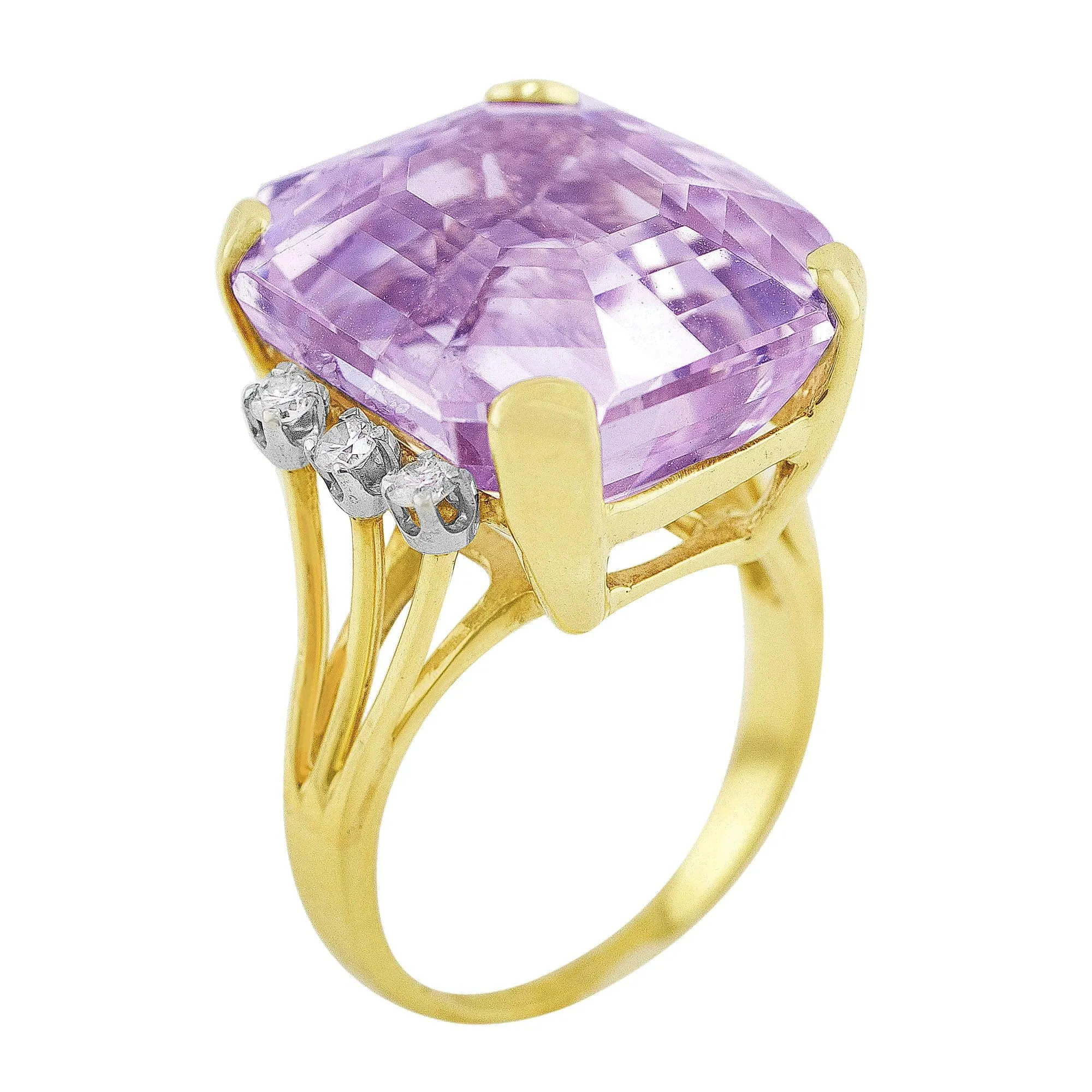 1940's 18k Yellow Gold Kunzite Diamond Ring