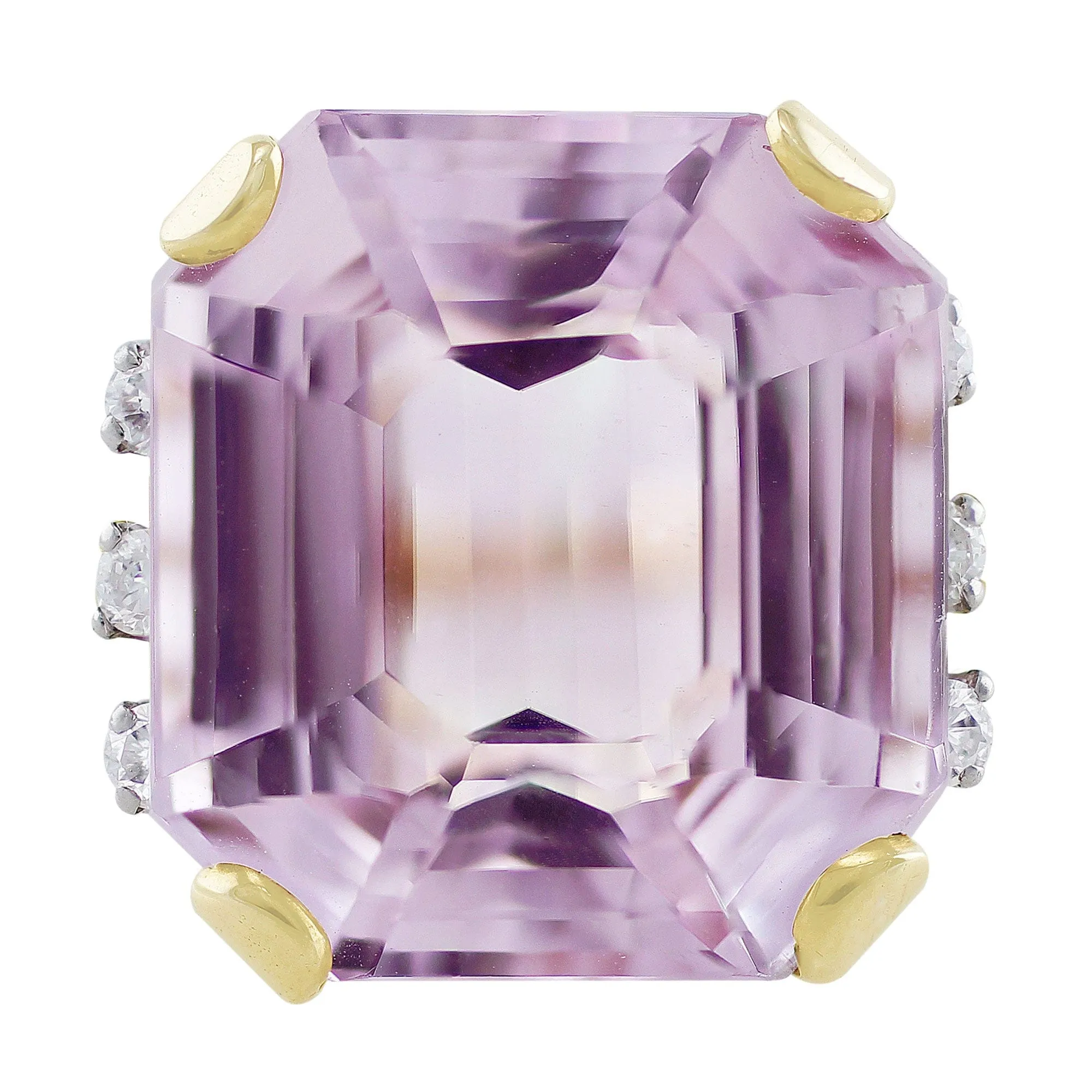 1940's 18k Yellow Gold Kunzite Diamond Ring