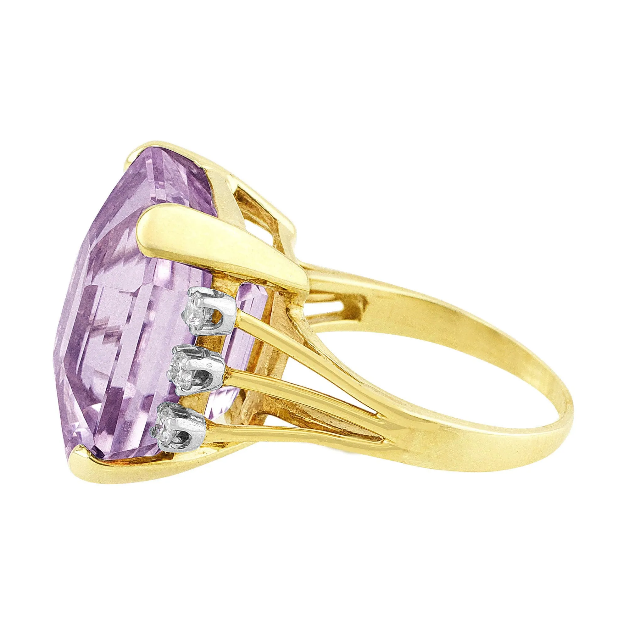 1940's 18k Yellow Gold Kunzite Diamond Ring