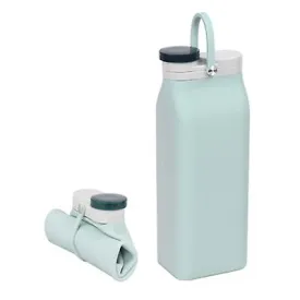 19.4*7.2*5.3cm green 600ml silicone foldable water bottle, large capacity portable travel cup, leak-proof sports bottle AZ15954