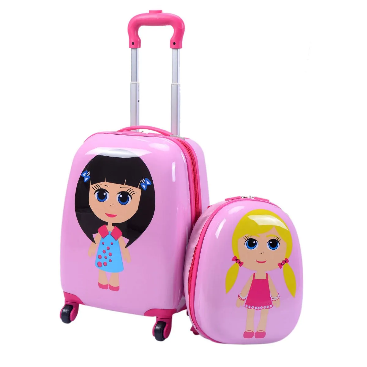 2 Pcs 12" 16" Pink Kids Girls  Suitcase Backpack Luggage Set