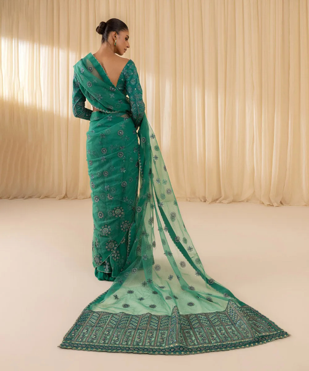 3 Piece -  Embroidered Net Saree