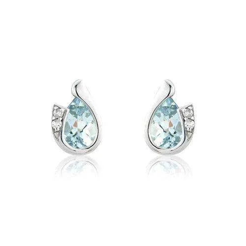 9ct White Gold Diamond and Aquamarine Earrings - MMCH038-7WDAQ