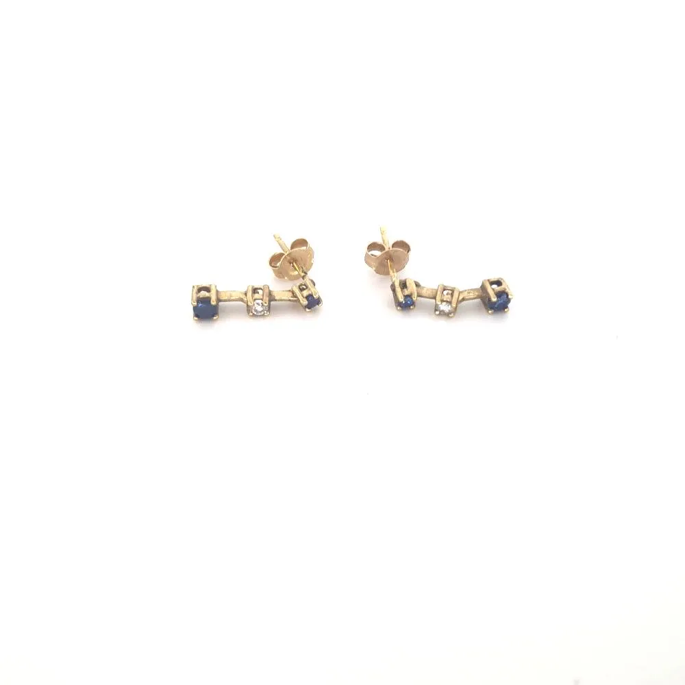 9ct Yellow Gold, Diamond and Sapphire Long Earrings