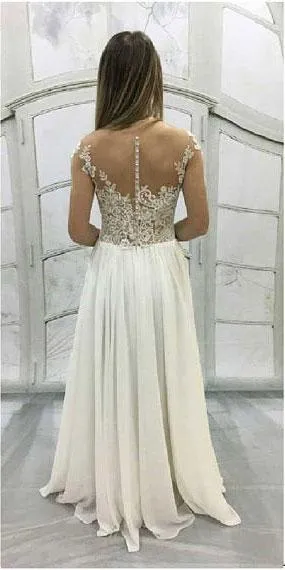 A-line Illusion Floor-Length Chiffon Applique Rhine Stone Prom Dresses ABC00033