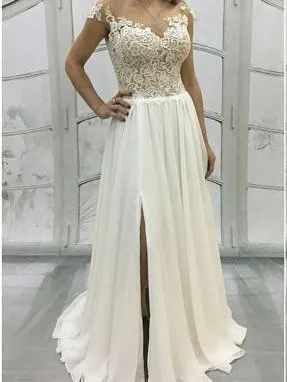 A-line Illusion Floor-Length Chiffon Applique Rhine Stone Prom Dresses ABC00033