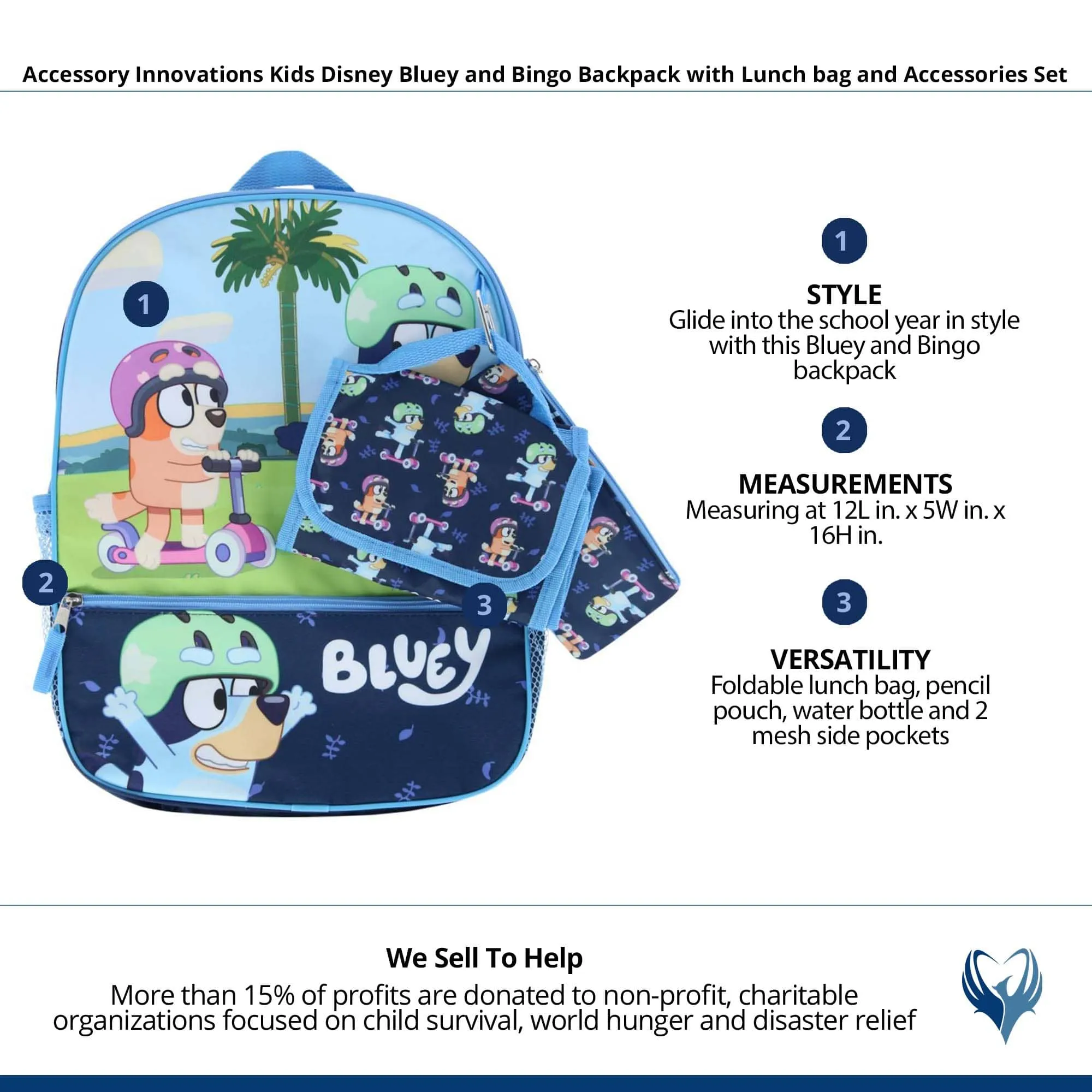 Accessory Innovations Kids Disney Bluey & Bingo Backpack with School Accessories Set