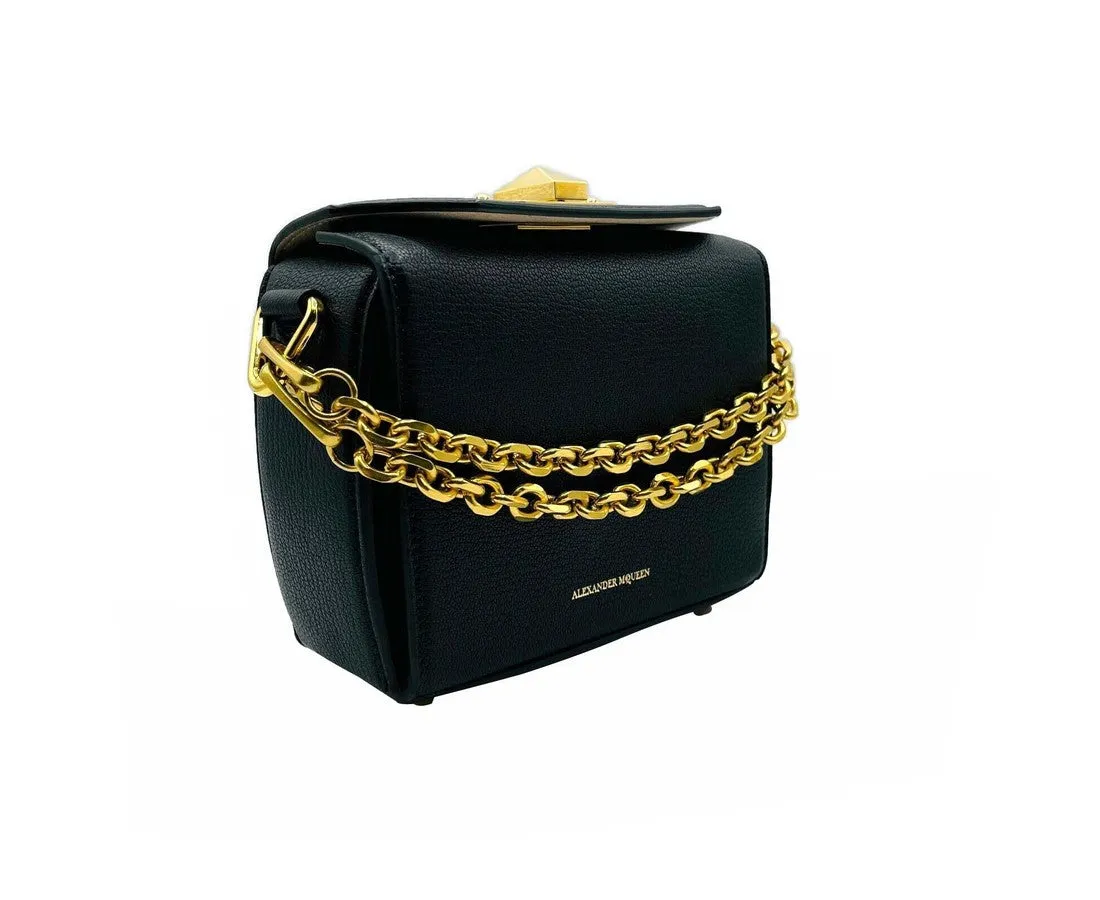 Alexander McQueen Women's Black Leather Gold Chain Box 16 Crossbody Bag 479767 DZP0M 1000