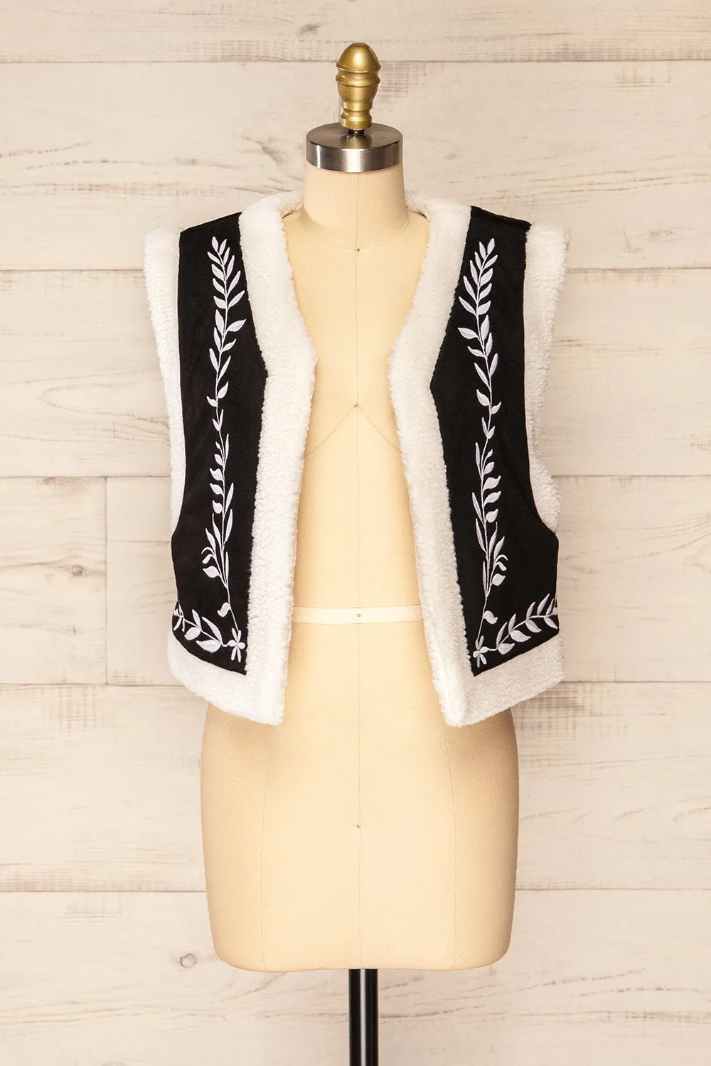 Alicante | Black & White Embroidered Sherpa Vest