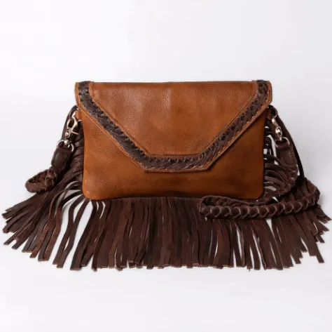 American Darling Leather Two-Tone Fringe Clutch Purse ADBGM298A