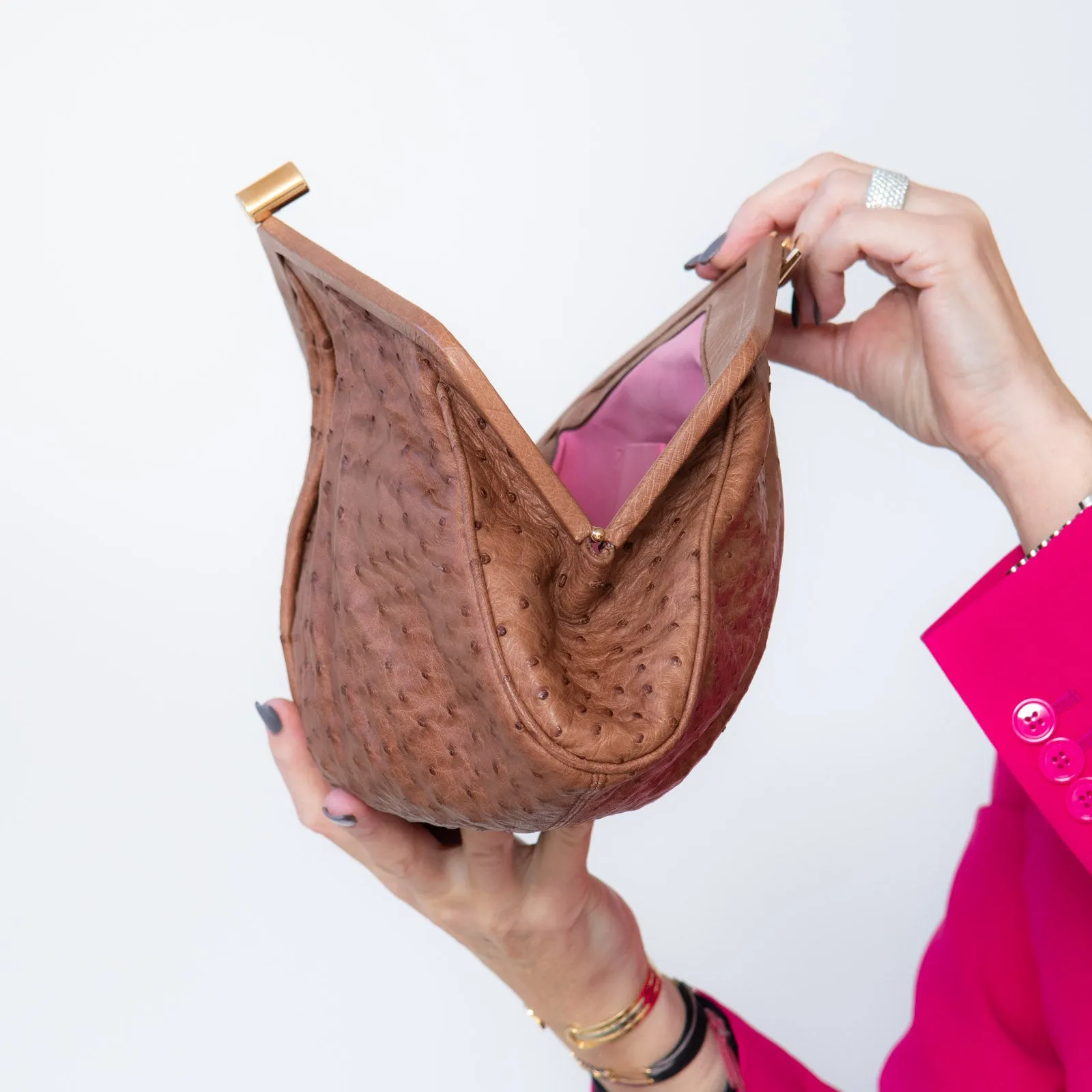 Analeena Tan Ostrich Clutch Bag