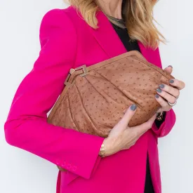 Analeena Tan Ostrich Clutch Bag