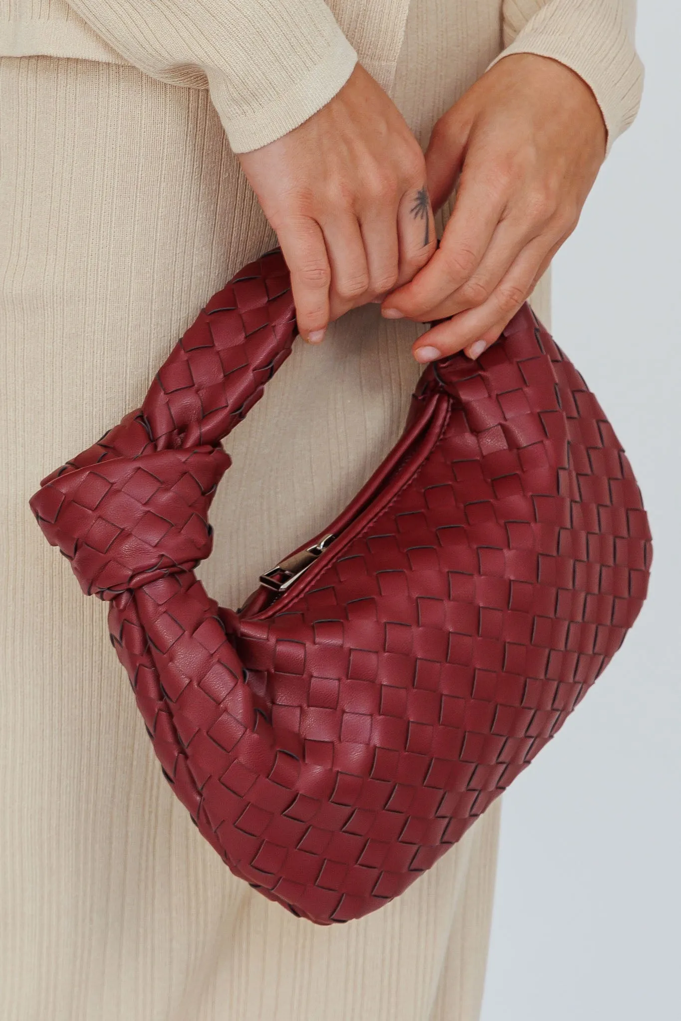 Ani Woven Knot Handbag Wine