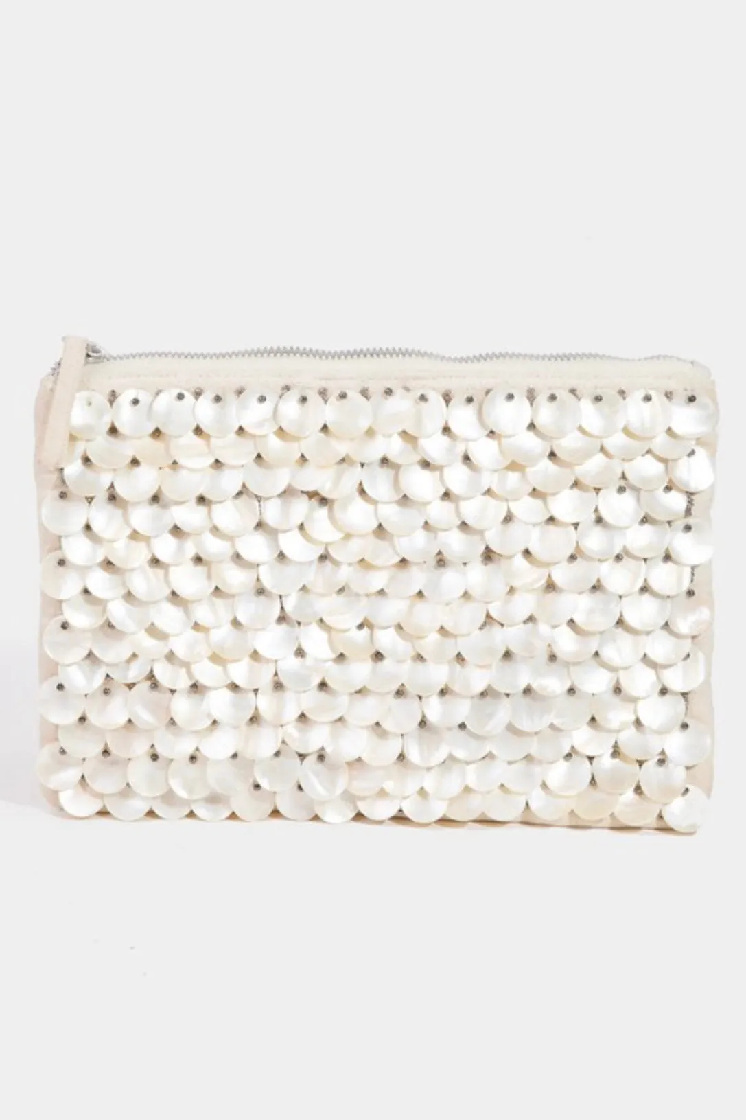 ARIEL MOTHER OF PEARL BEADED CLUTCH