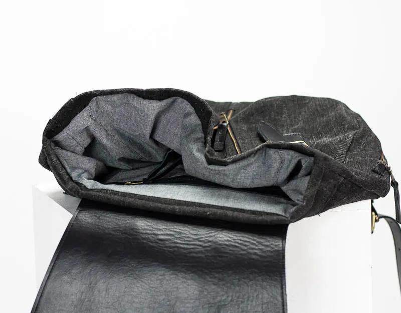 Artemis backpack - Black washed canvas and Black leather