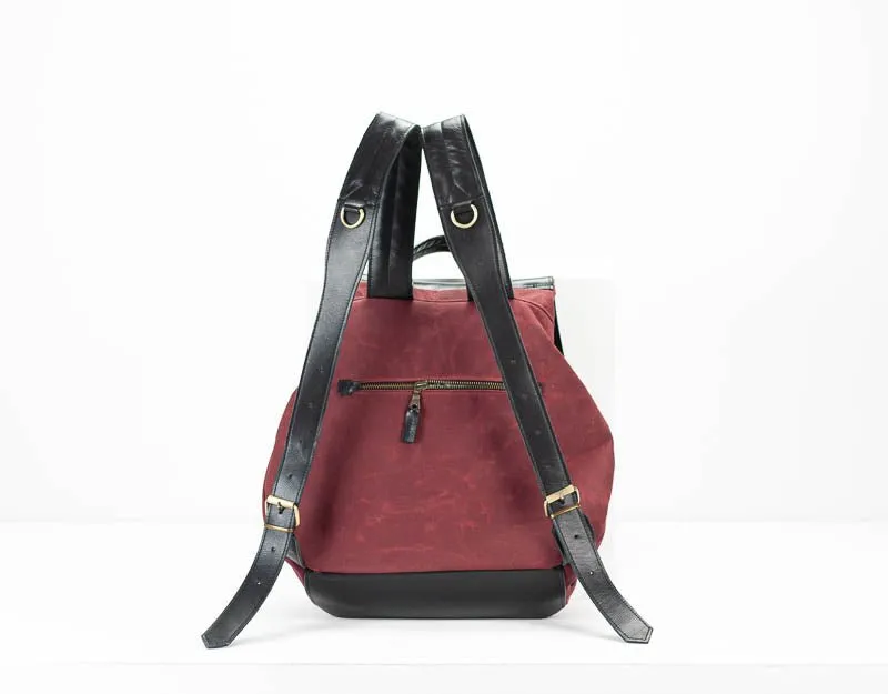 Artemis backpack - Burgundy canvas and Black leather