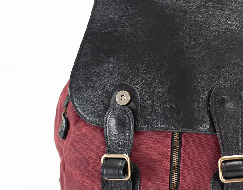 Artemis backpack - Burgundy canvas and Black leather