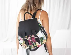 Artemis backpack - Floral canvas and Black leather