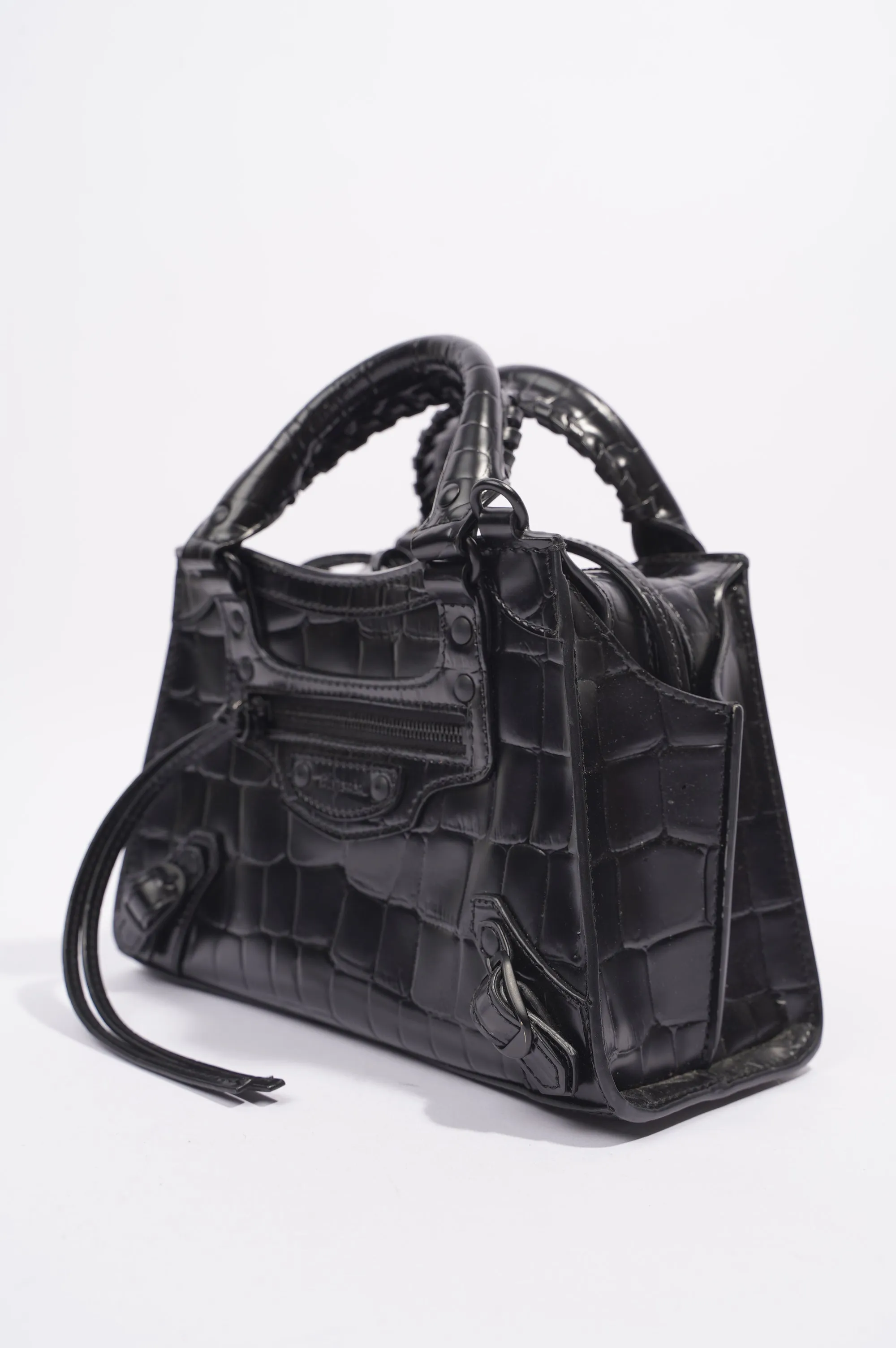 Balenciaga Balenciaga Mini Neo Classic City Croc Leather Bag Black Embossed Leather Mini