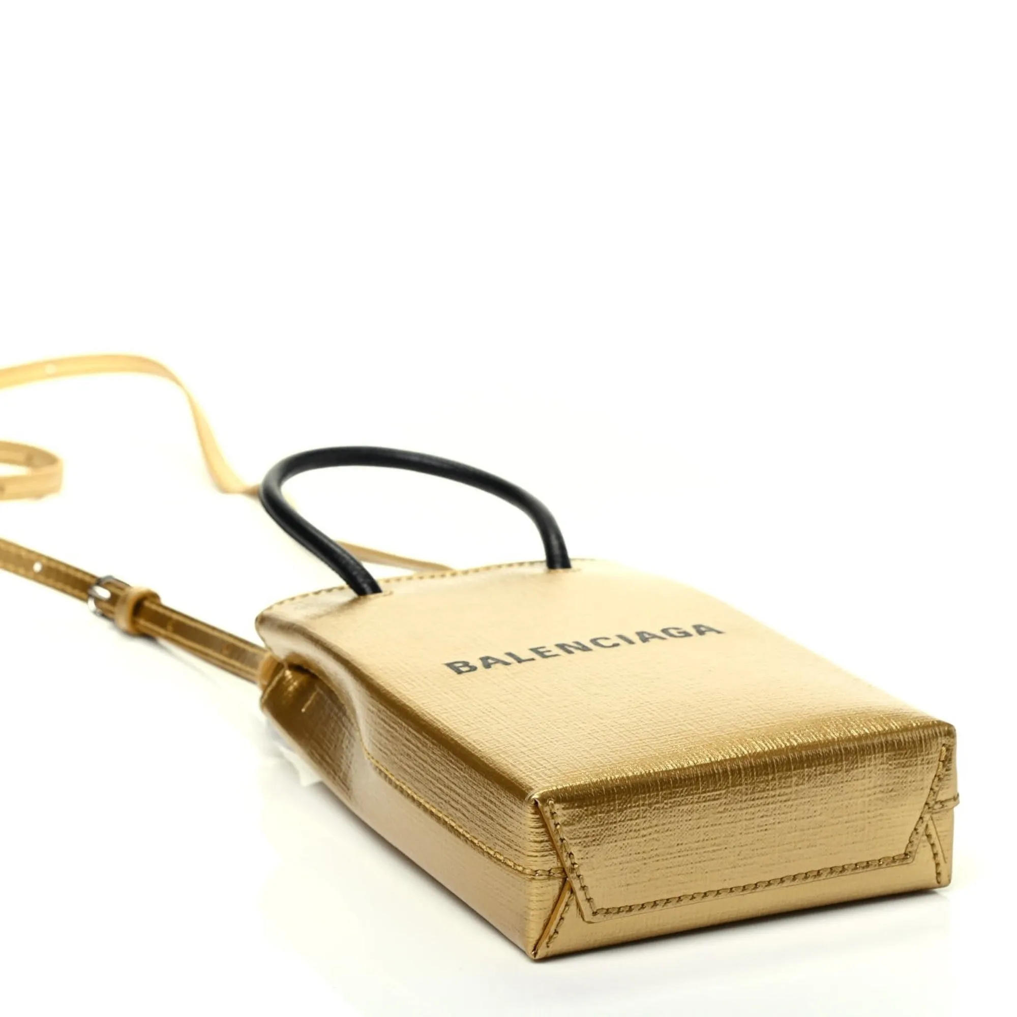 Balenciaga Gold Calfskin Leather Shopper Cross Body Bag