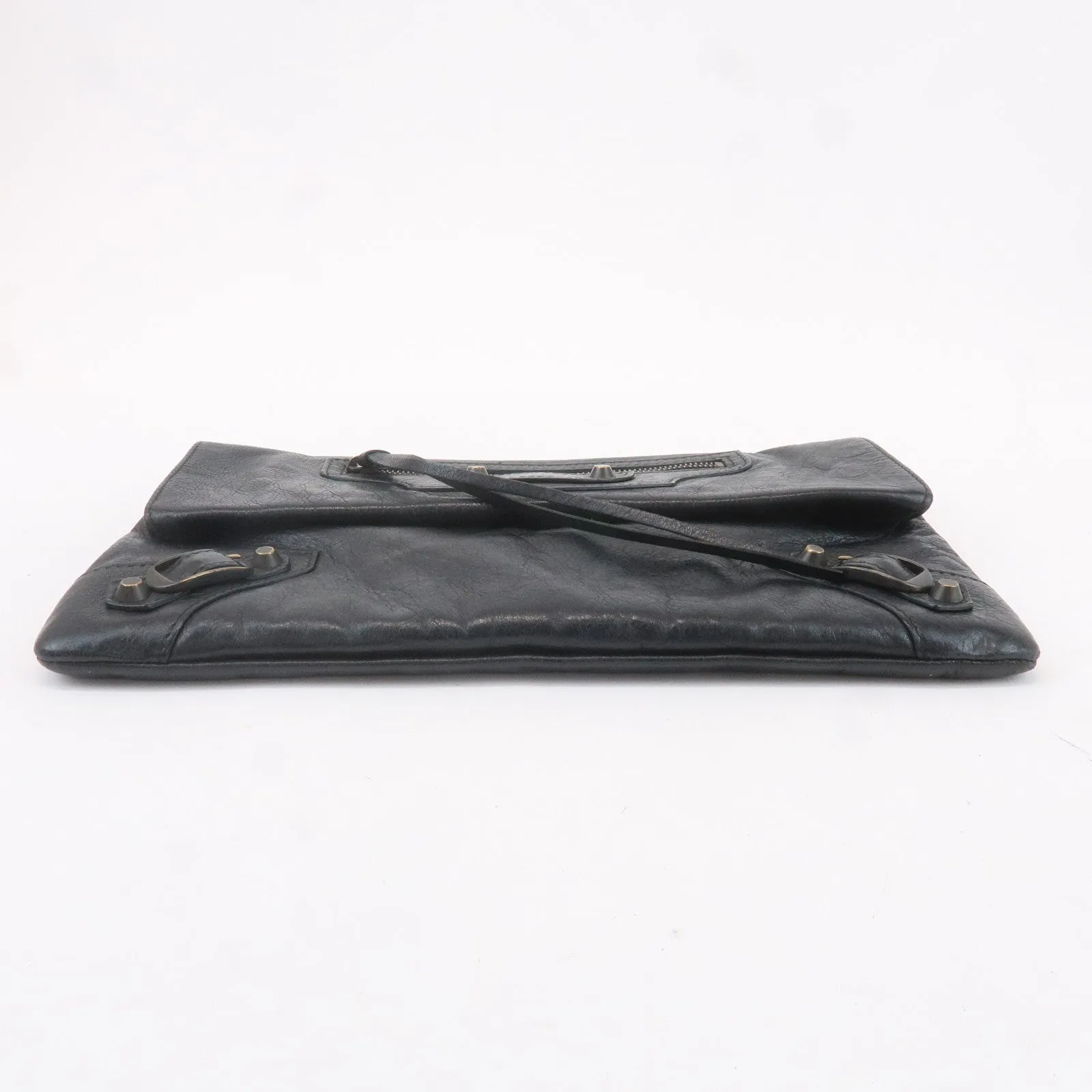 BALENCIAGA Leather Classic Envelope Clutch Bag Black 224915