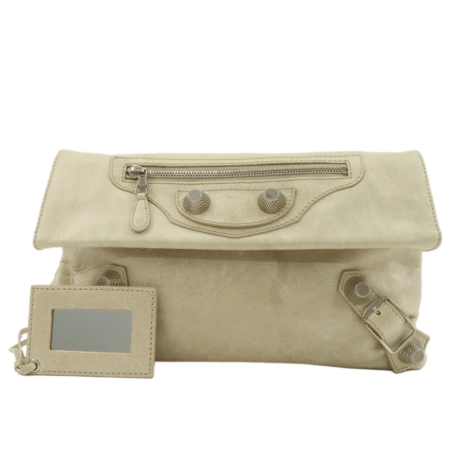 BALENCIAGA Leather Giant Envelope Clutch Bag Ivory 186182