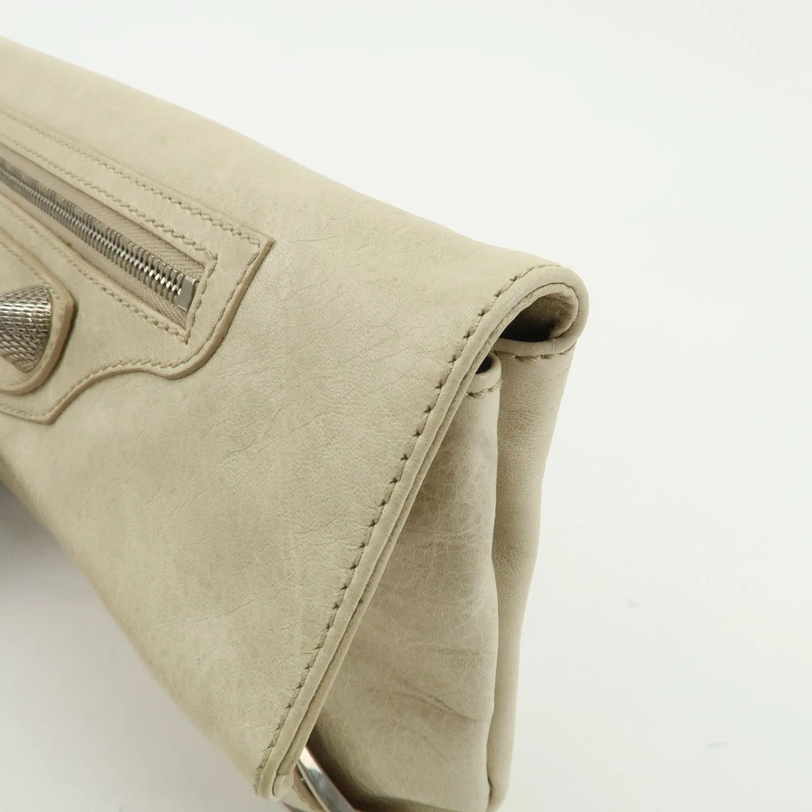 BALENCIAGA Leather Giant Envelope Clutch Bag Ivory 186182