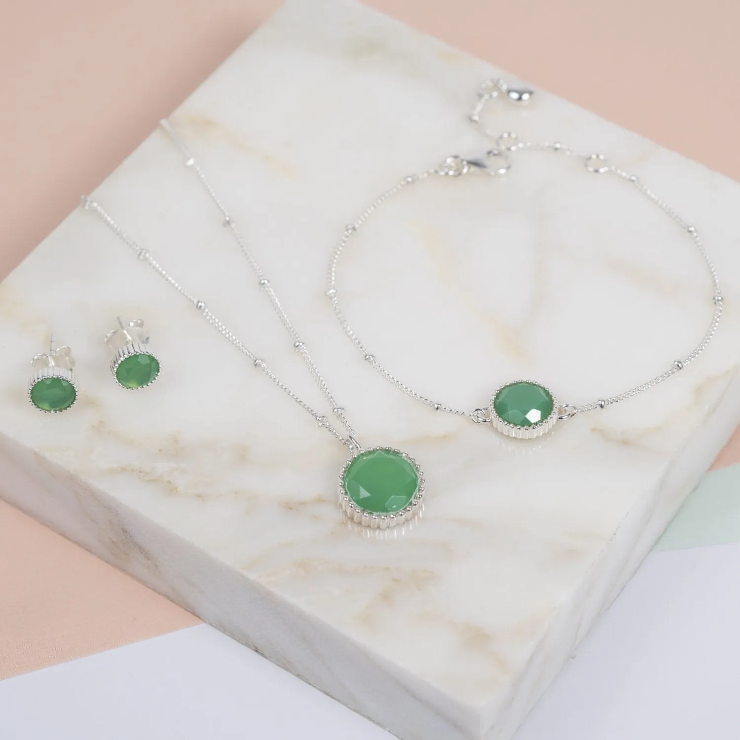 Barcelona May Birthstone Chrysoprase & Silver Jewellery Set