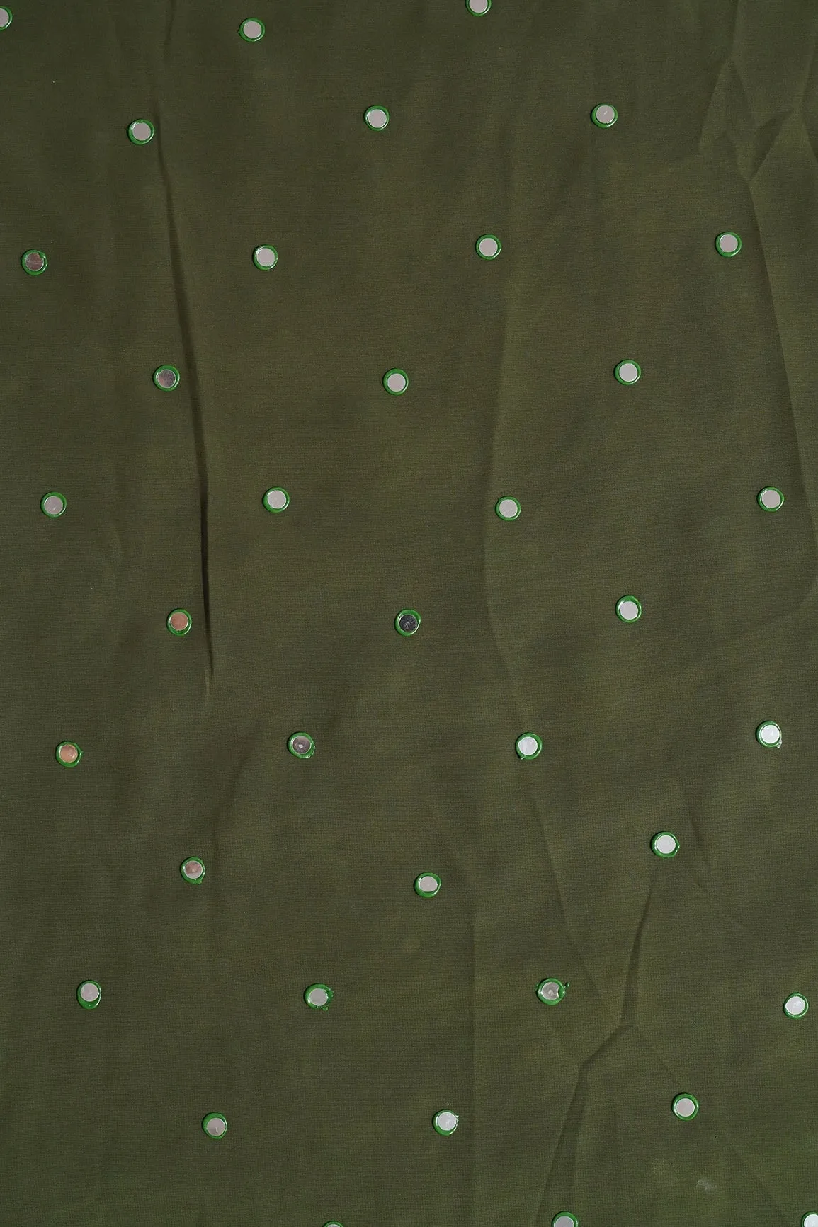 Beautiful Real Mirror Embroidery Work On Dark Olive Georgette Fabric