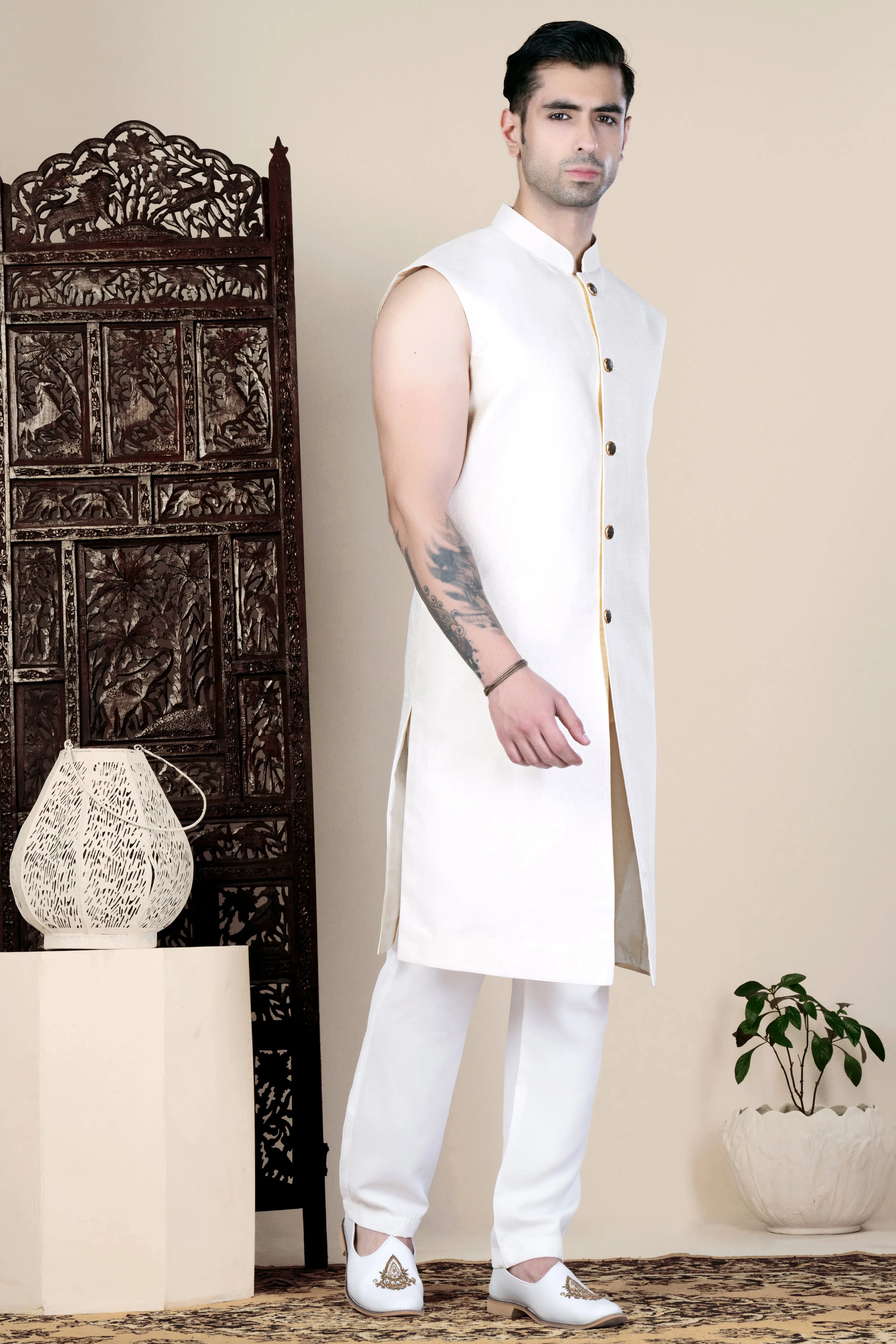 Bisque Beige Sleeveless Indo-Western