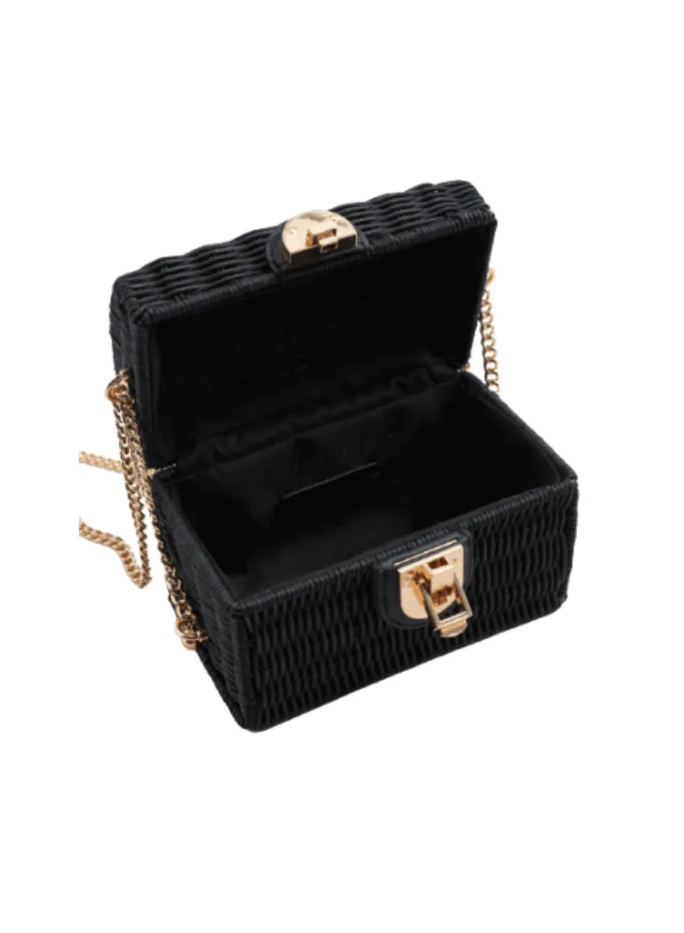 BLACK BAMBOO MINIBOX HANDBAG