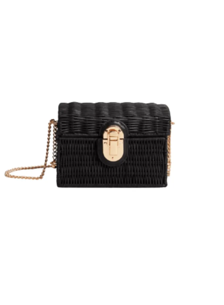 BLACK BAMBOO MINIBOX HANDBAG