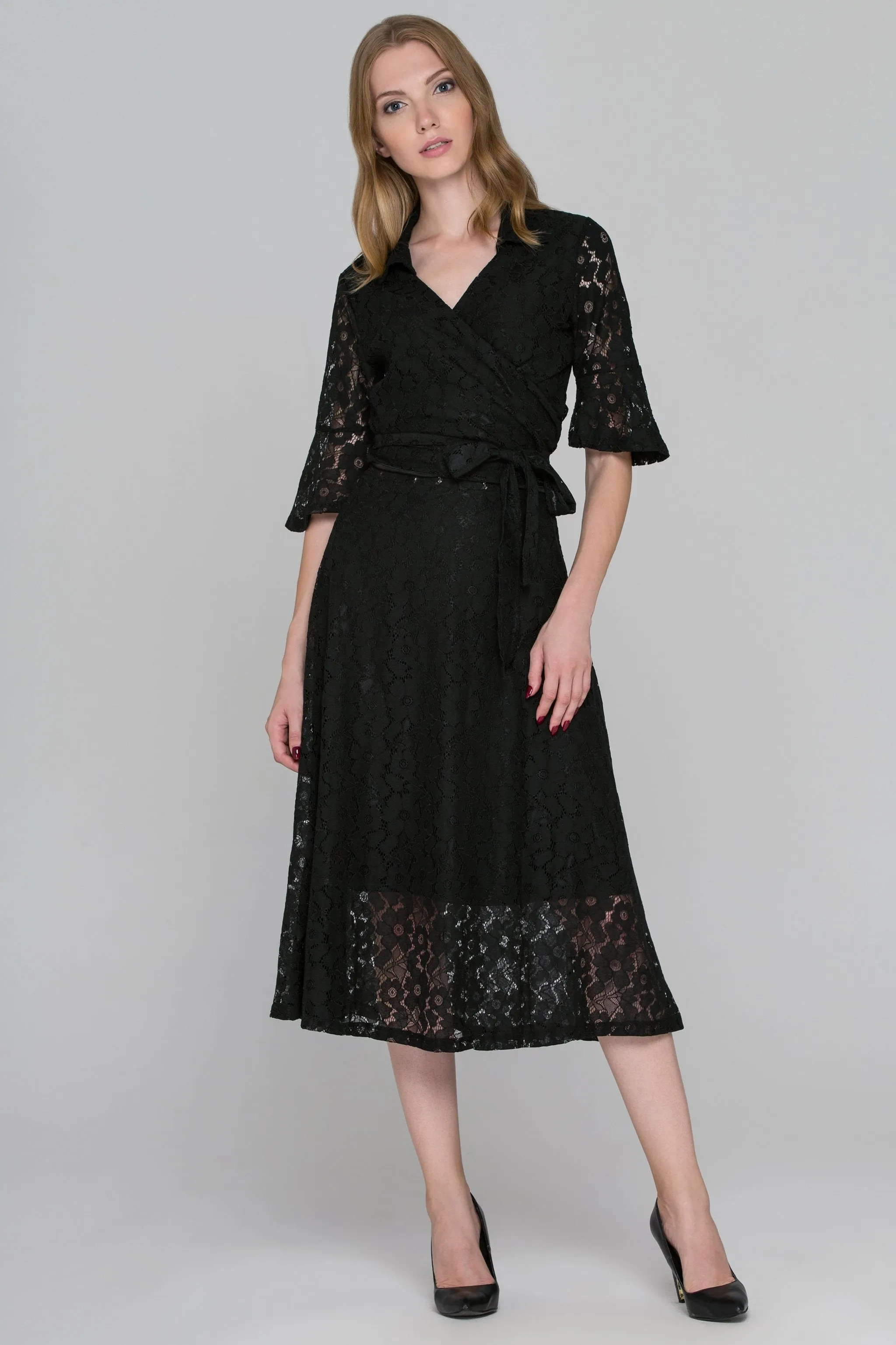 Black Lace Wrap Around Two Pieces Dress