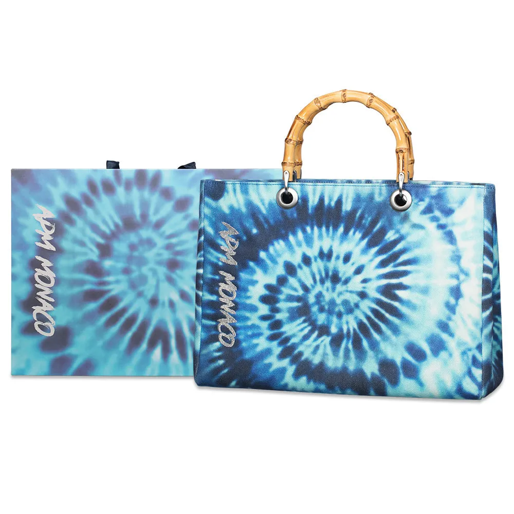 Blue Tie-Dye Bag with bamboo handle