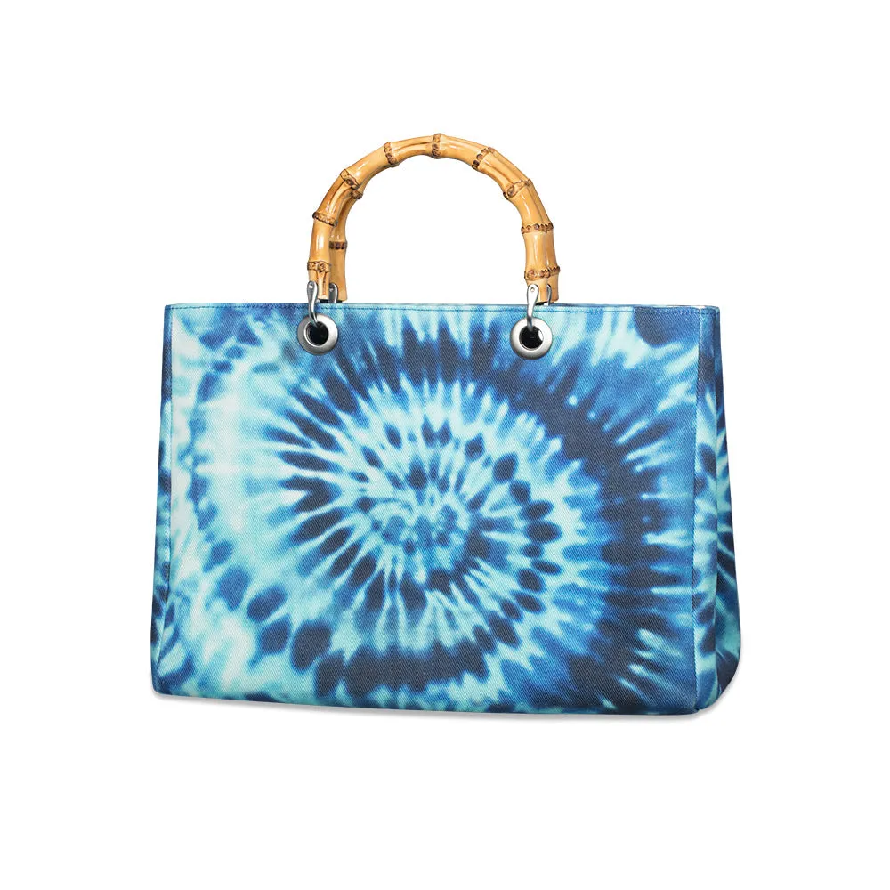 Blue Tie-Dye Bag with bamboo handle