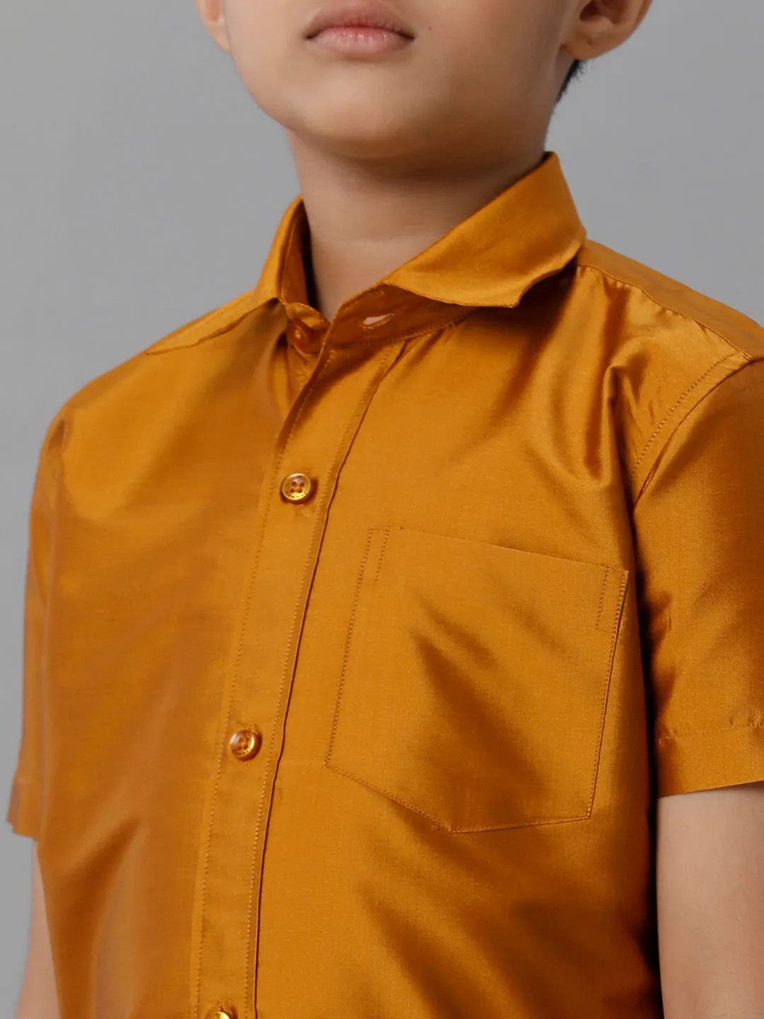 Boys Silk Cotton Mustard Half Sleeves Shirt with Soft Silk Panchakacham Combo K37