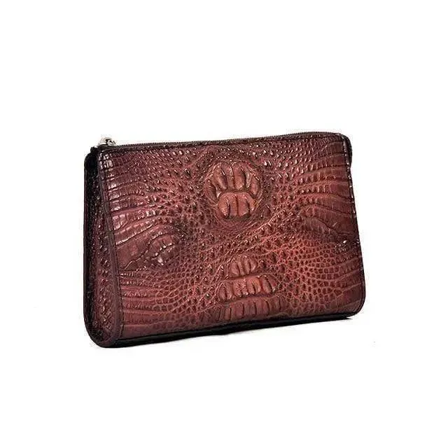 Brown  Crocodile Skin Leather Mens Zip Top Clutch Bag