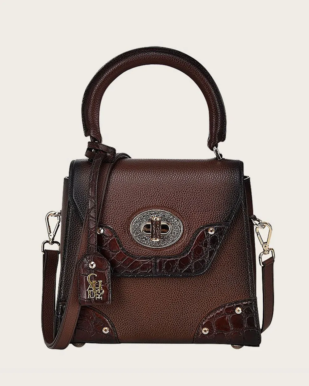 Brown ultra exotic top handle handbag