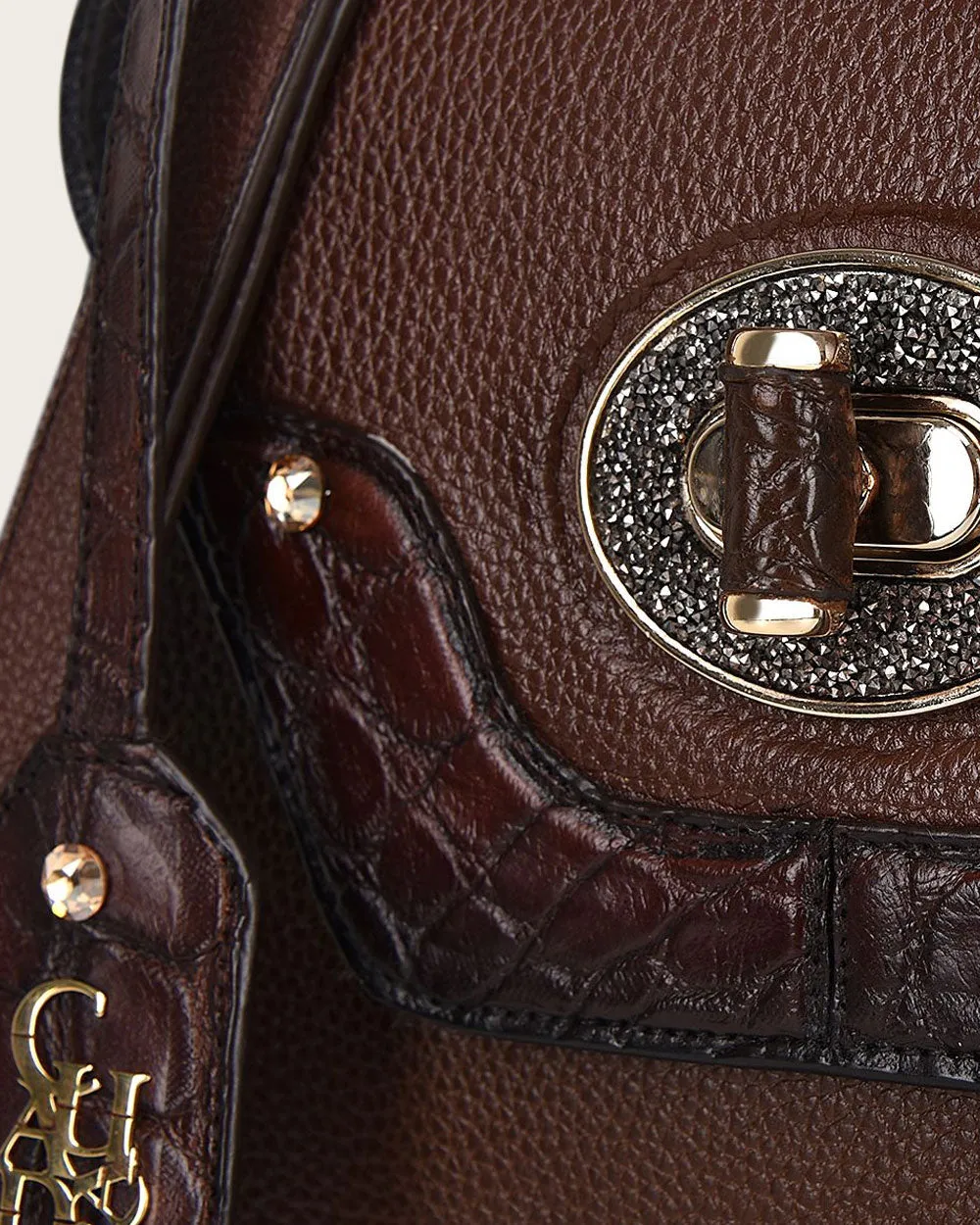 Brown ultra exotic top handle handbag