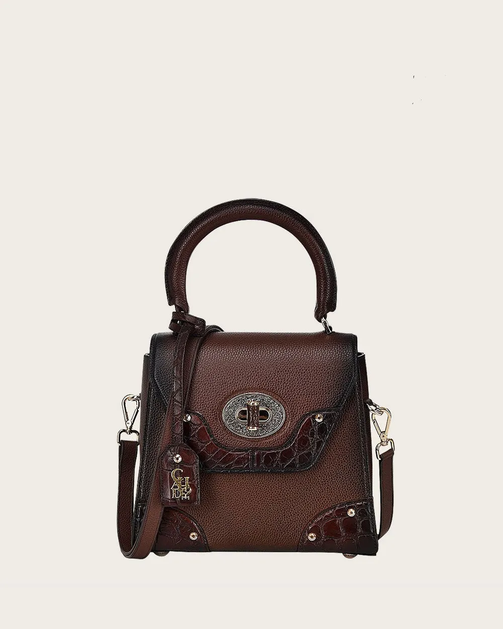 Brown ultra exotic top handle handbag