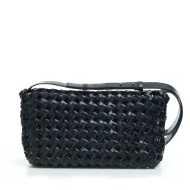 BV WINDOW Crossbody Bag in Black Woven Crochet Leather