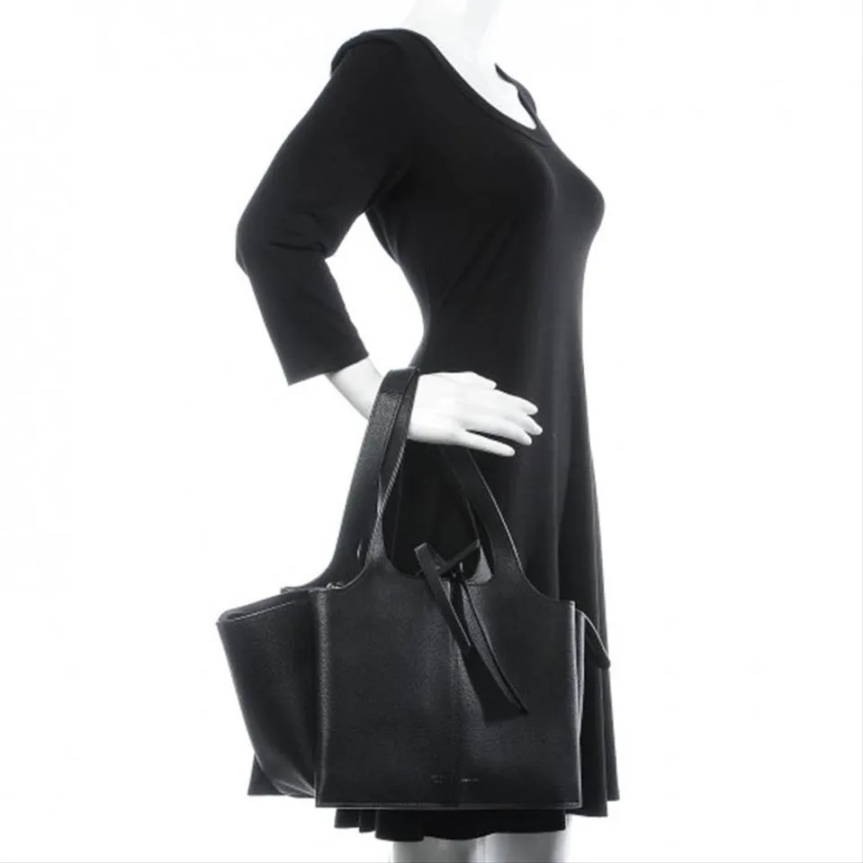 Celine Tri-Fold Baby Grained Calfskin Small Black Leather Tote