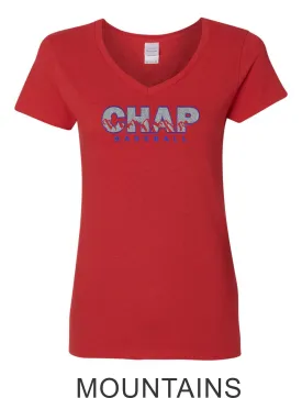 Chap Baseball Ladies Short Sleeve Tee in 4 Designs- Matte or Glitter