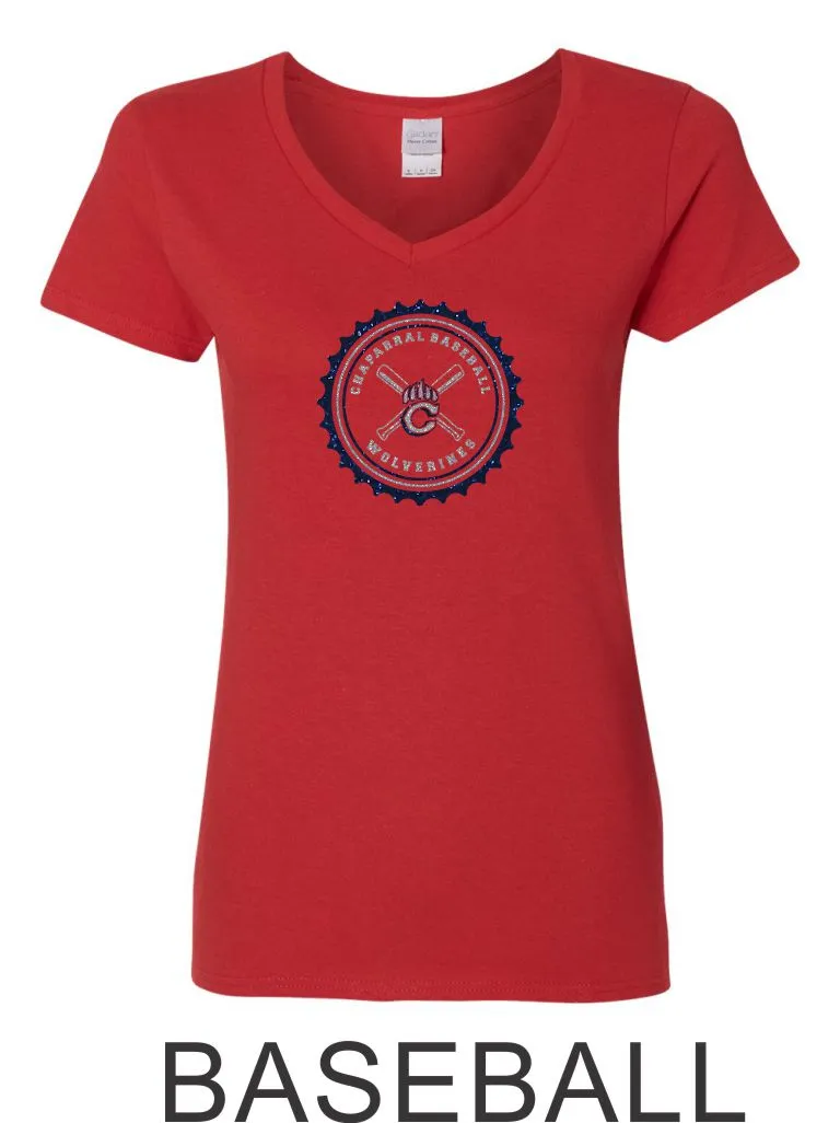 Chap Baseball Ladies Short Sleeve Tee in 4 Designs- Matte or Glitter