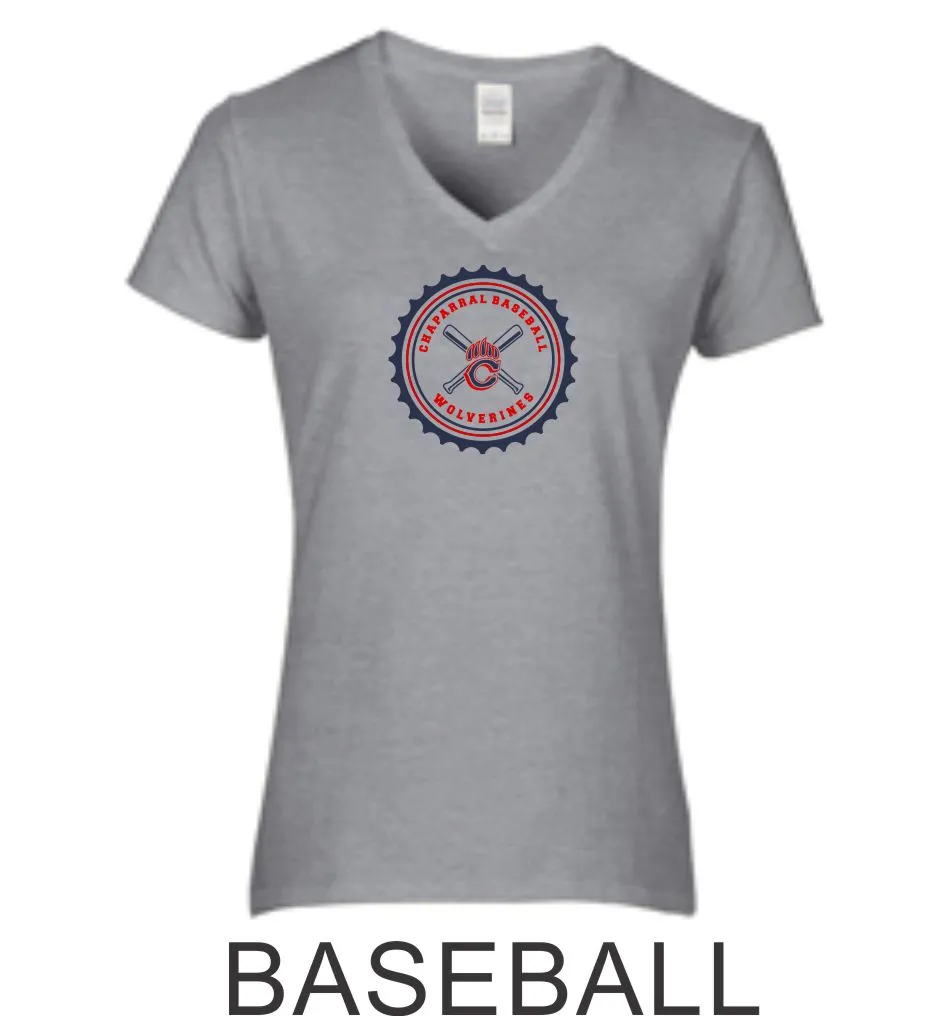 Chap Baseball Ladies Short Sleeve Tee in 4 Designs- Matte or Glitter